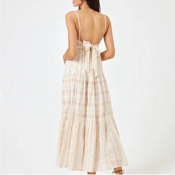 L*Space Santorini Maxi Dress "Falling For You" Eyelet Metallic Stripes Sz M - Picture 3 of 12